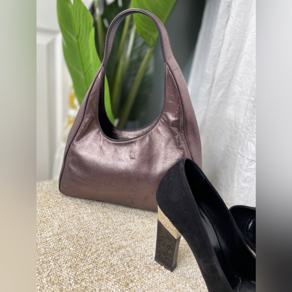 Rare Prada mini asymmetrical hobo leather pewter grey metallic handbag - Picture 5 of 6